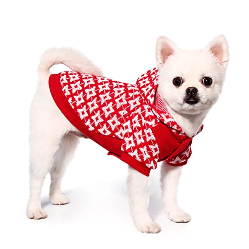 Topkins Hundepullover, Weihnachts-Hunde-Kapuzenpullover mit Loch für die Leine, weicher, warmer karierter Hundepullover mit Hut, Haustier-Kleidung für kleine und mittelgroße Hunde (rot, L) von Topkins
