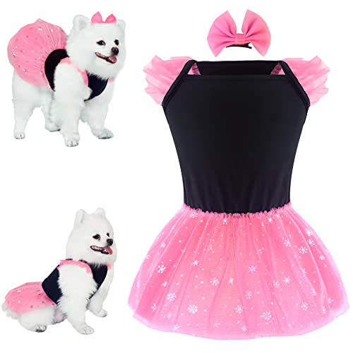 Topkins Sommer-Hundekleid, dehnbare Hunde-Tüll-Kleider, Spitze, Haustier-Prinzessinnenrock mit Rüschenärmeln, Welpenkleidung für kleine mittelgroße Hunde und Mädchen (schwarz, rosa) von Topkins