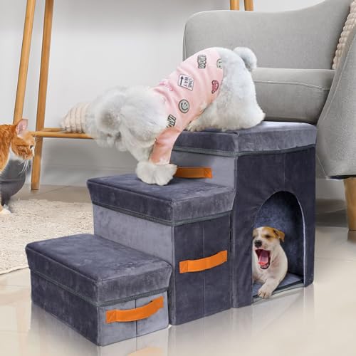Topmart Faltbare Hundetreppe für Bett, 3-stufige Haustiertreppe für kleine Hunde, Hunderampe mit 2 Aufbewahrungsboxen & Hundehütte für ältere, verletzte und kurzbeinige Hunde Topmart Faltbare Hundetreppe für Bett, 3-stufige Haustiertreppe für kleine Hunde, Hunderampe mit 2 Aufbewahrungsboxen & Hundehütte für ältere, verletzte und kurzbeinige Hunde von Topmart