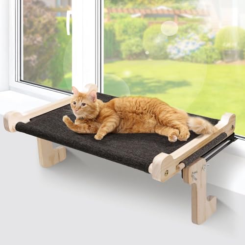 Topmart Katzenfensterstange, Katzenfensterbett für Indoor-Katzen, Katzenhängematte Fenstersitz mit Holz- und Metallrahmen, einfach zu verstellen und zu montieren Topmart Katzenfensterstange, Katzenfensterbett für Indoor-Katzen, Katzenhängematte Fenstersitz mit Holz- und Metallrahmen, einfach zu verstellen und zu montieren von Topmart