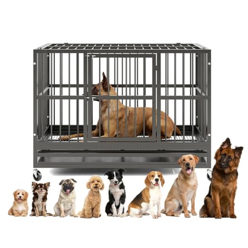 Robuste, unzerstörbare Hundebox aus Stahl, ausbruchsicher, Faltbarer Hundekäfig aus Metall für große und mittelgroße Hunde von Topook