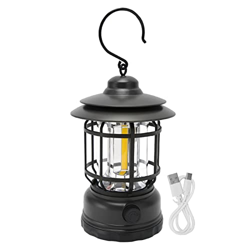 Topyond Vintage Camping -Laterne, IPX4 wasserdicht und wiederaufladbare USB -Zeltlampe, COB -Weichlicht mit Haken, helle 600 lm für Outdoor -Aktivitäten und Notfallgebrauch (Schwarz) von Topyond
