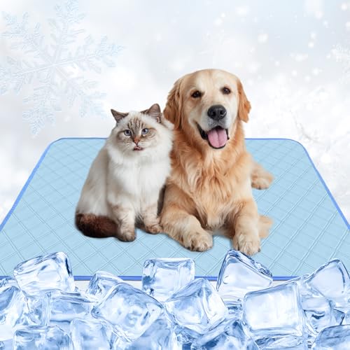 TorDerL Kühlmatte Hund XL 100×70cm Waschbar Eissilk Hundekühlmatte für Hunde & Katzen selbstkühlend rutschfest wasserdicht für Käfig Bett Nest Auto Sommer (Blau) von TorDerL