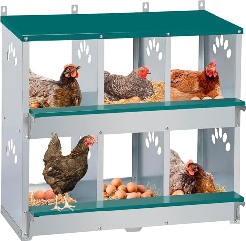 Toriexon Hühner-Nistkasten, 6 Fächer Roll-away Nistkasten, 6 Zimmer Metall Nistkästen für Huhn von Toriexon