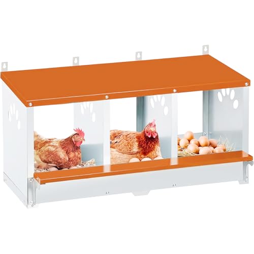 Toriexon Robuster Hühner-Nistkasten, Metall-Nistkästen für Hühner (Orange, 3 Fächer) von Toriexon