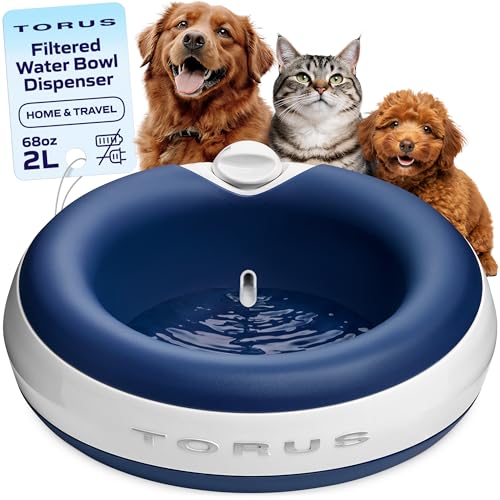 Torus Pet Maxi Gefilterter Wassernapf (blau) – 2 Liter – Napf für Zuhause und unterwegs – Autofill – Kein Auslaufen – Antimikrobiell – BPA-frei – Hund – Katze von Torus Pet