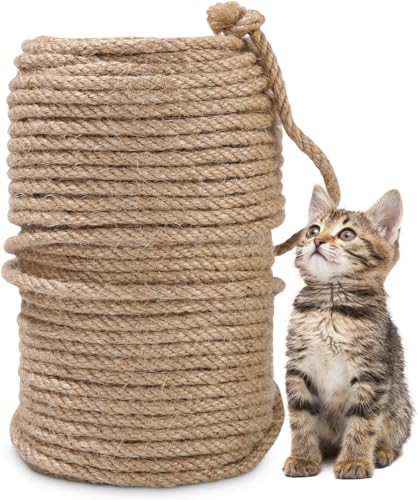 100M Sisalseil für Kratzbaum 6MM, Natur Sisal Seil für Katzen, Kratzseil, Haushalt, Garten, DIY, Dekoration, Kordel für Ersatz (100M x 6MM) von Torven