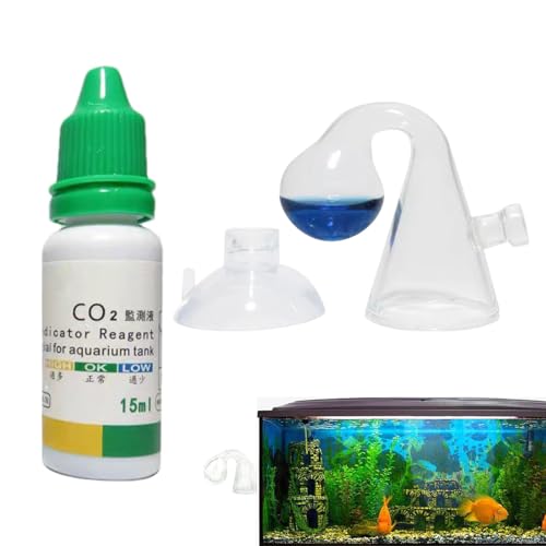 CO2 Drop Checker Glas Aquarium Monitor für Aquarien, mit 15 ml CO2-Checker-Lösung, Präziser CO2-Monitor für Aquarien, Tropfenprüfer für Wassergesundheit und Aquarien von Toseky