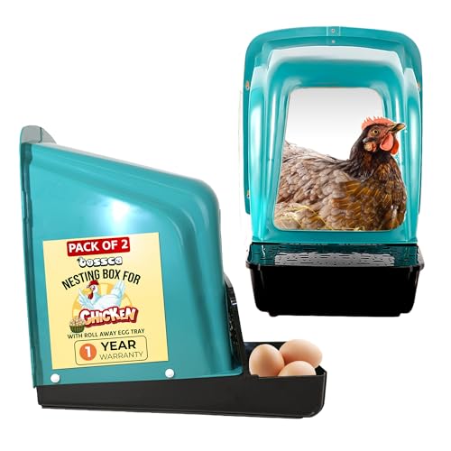 Tossca Nistkästen für Hühnerstall | rollbarer Hühnerstall zum Legen von Eiern | robuster Kunststoff Küken Brutkasten mit Sitzstange & herausziehbarer Eierablage für Geflügelfarm | Hühnerstall Zubehör von Tossca
