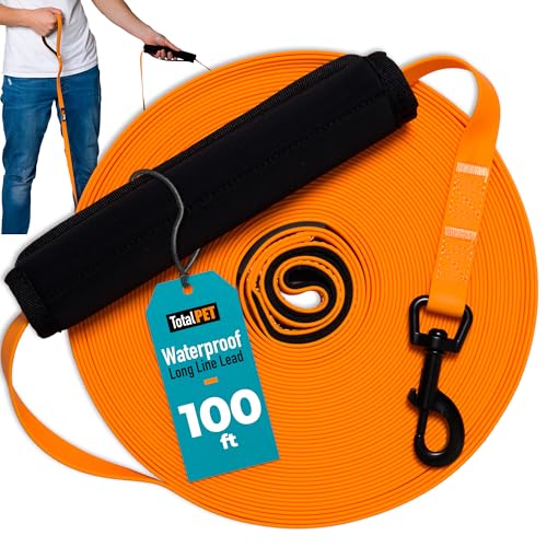 Total Pet 5m/10m/15m/20m Trainingsleine für Hunde, lange Schnur, für Schlepp, PVC, wasserdicht, Biothane, mit Kontrollgriff (20m) von Total Pet