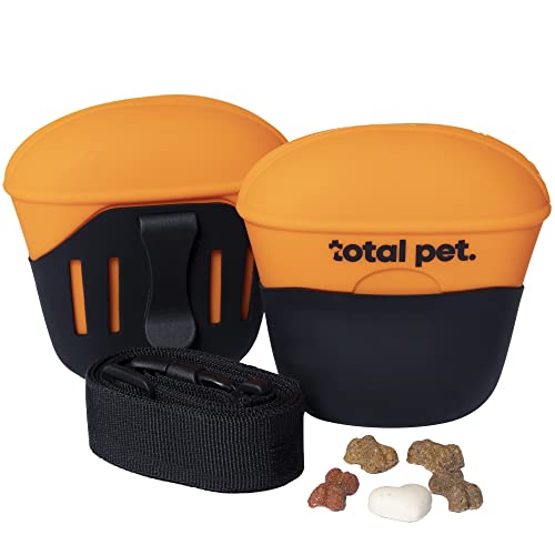 Total Pet Leckerli-Beutel für Hunde und Hunde, Silikon, mit Gürtel und Clip, Magnetverschluss, Orange und Schwarz von Total Pet