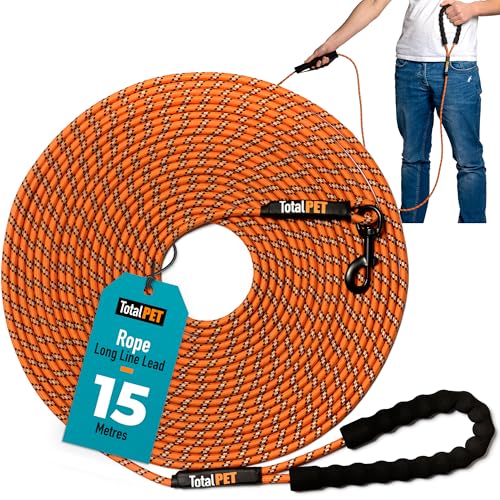 Total Pet Seil-Trainingsleine für Hunde – lange Leine für Training Rückruf & Befehle auf Distanz mit Kontrollgriff (15 m) von Total Pet