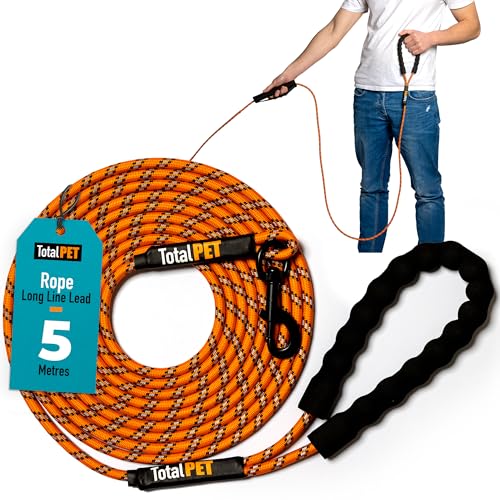 Total Pet Seil-Trainingsleine für Hunde – lange Leine für Training Rückruf & Befehle auf Distanz mit Kontrollgriff (5 m) von Total Pet