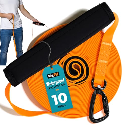 Total Pet Trainingsleine für Hunde, wasserdichte lange Leine für Schlepp- & Gehorsamkeitstraining – Extra lange Hundeleine – geeignet für alle Hundegrößen (10m, Karabinerhaken) von Total Pet