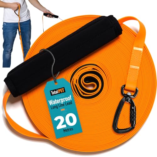 Total Pet Trainingsleine für Hunde, wasserdichte lange Leine für Schlepp- & Gehorsamkeitstraining – Extra lange Hundeleine – geeignet für alle Hundegrößen (20m, Karabinerhaken) von Total Pet