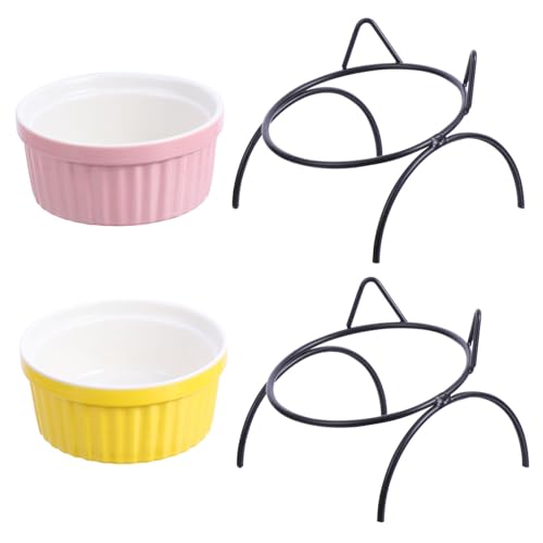 Totority 2 Sätze Katzennapf-Set katzenfutter katzenzubehöhr katzentasse für Katzen zubehör katzenzubehör Haustier Stand abgewinkelt Wasserspender für Katzen Wassernapf für Katzen Keramik von Totority