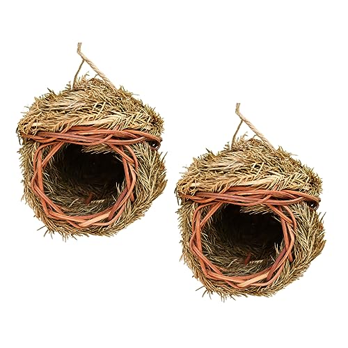 Totority 2 Stück Vogelnest aus Stroh hängendes gewebtes Vogelnest Vogelkäfig aus Stroh hängende Vogelnester vogelhaus haustierbett gewebter Vogelkäfig handgefertigte Vogelhäuser Light Green von Totority