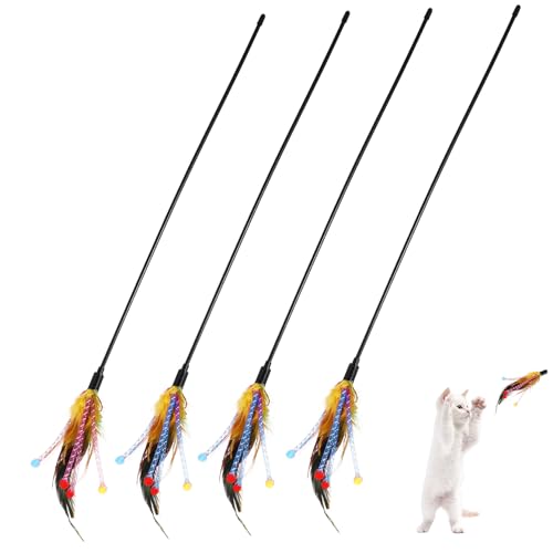 Totority 4Stücke Katzen Interaktives Teiliges Katzenangel mit Federn und Glöckchen Fördert Aktives und Gesundheit für Kleine und Große Katzen Zufällige von Totority