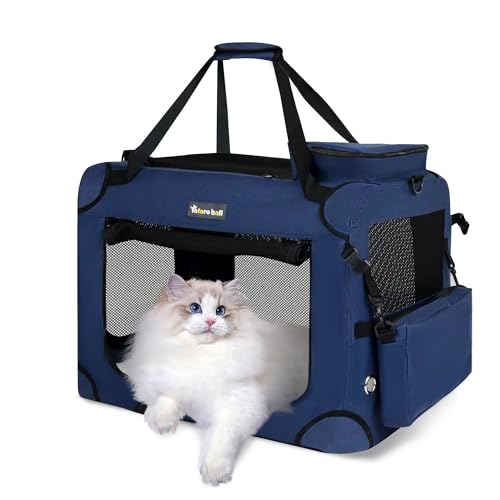 Totoro ball Extra große Katzentragetasche für 2 Katzen, tragbare weiche Seiten, große Haustier-Tragetasche für Reisen, drinnen und draußen (blau, 50,8 cm L x 35,6 cm B x 35,6 cm H) von Totoro ball