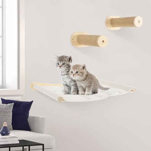 Katzen Wandregale Kletterregal Set mit 2 Stufen, Hängematte, Katzenregal und Sitzstangen für Katzenwände bis 13.61kg/30lbs Katzen Wandregale Kletterregal Set mit 2 Stufen, Hängematte, Katzenregal und Sitzstangen für Katzenwände bis 13.61kg/30lbs von TouTToNG