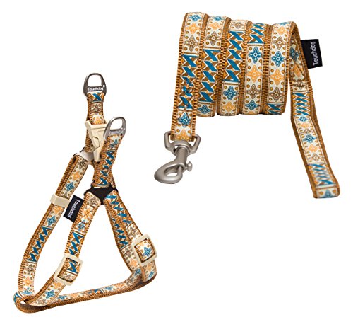 touchdog 'Caliber' Embroidered Designer Fashion Pet Dog Leash and Harness Combination, Medium, Brown von Touchdog
