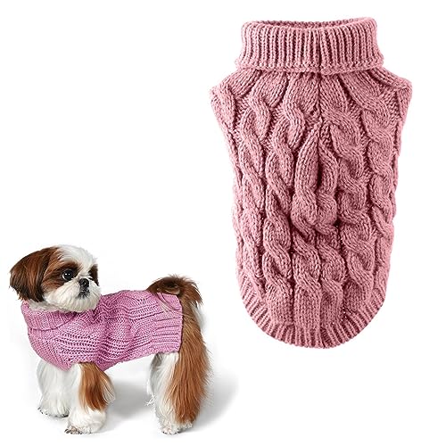 Hundepullover, Winter Warmer Hundepullover Kleine Hunde Rollkragen Strickpullover Haustier Pullove Weich Hundepulli Hundekostüm Hundebekleidung für Kleine Mittelgroße Hunde und Katzen(Rosa) von Toulifly