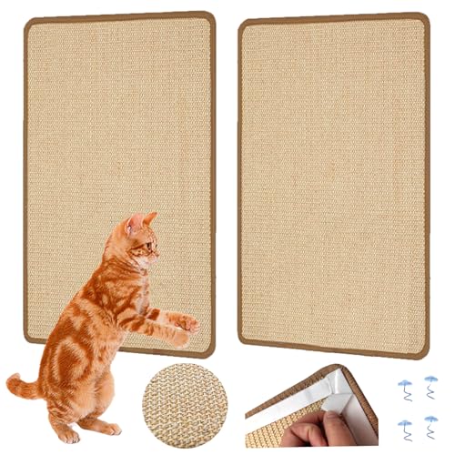 Kratzmatte für Katzen, 60 cm x 40 cm, natürliches Sisal, mit selbstklebendem Klettband, Boden-Kratzmatten für den Innenbereich, Krallen, Nägel, Katzenmöbelschutz, 2 Stück von TourKing