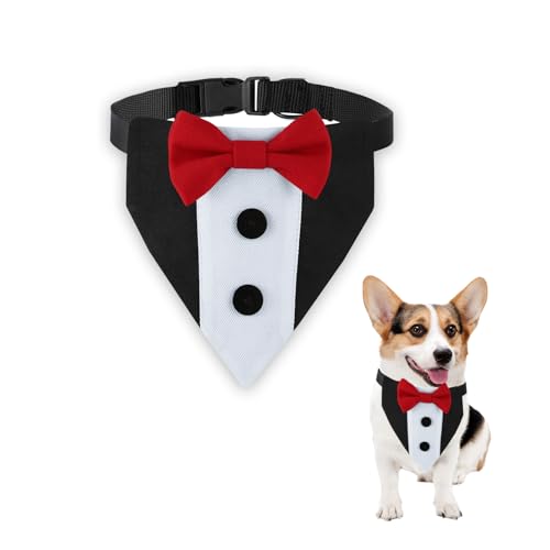 Formelles Smoking-Bandana, Formale Haustier Smoking Fliege,Verstellbar Haustier Anzug Fliege Bandana für Hochzeit Geburtstag Halloween Weihnachten(M, RotSchwarz) von Tovbmup