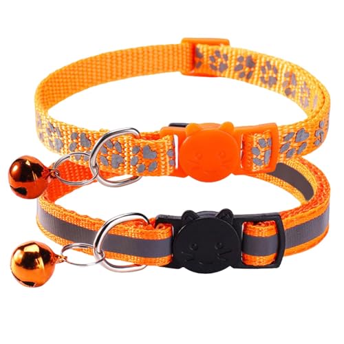 Katzenhalsbänder mit Glöckchen, reflektierend, niedliches Haustierhalsband, schnelles und sicheres Öffnen, langlebig, verstellbare Größe, 19–32 cm, geeignet für Jungen und Mädchen, Orange, 2 Stück von Tovbmup