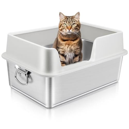 Katzentoilette aus Edelstahl mit hohen Seiten, spritzwassergeschützt, große Katzentoilette mit Griff, antihaftbeschichtete Metalltoilette, auslaufsichere große Katzentoilette, Katzentoilette (weiß, Katzentoilette aus Edelstahl mit hohen Seiten, spritzwassergeschützt, große Katzentoilette mit Griff, antihaftbeschichtete Metalltoilette, auslaufsichere große Katzentoilette, Katzentoilette (weiß, von TownTime
