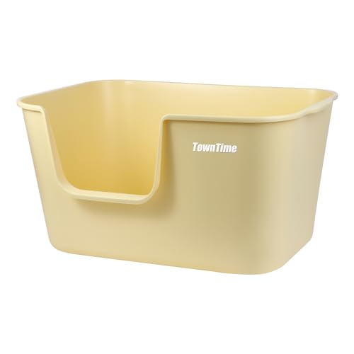 TownTime Katzenklo XXL, 64,48 cm L × 43 cm B × 33cm H, Katzenklo groß, Katzentoilette ohne Deckel, großes Katzenklo mit hohem Rand, für große Katzen, Kätzchen, leicht zu reinigen(Gelb) von TownTime