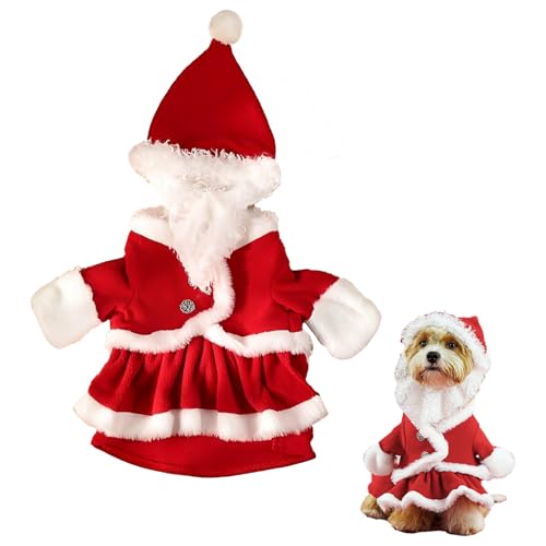 Toyhood Weihnachten Haustier Kostüm Kleider mit Weihnachtsmann Hut Hund Weihnachten Outfit Kleine Hunde Geschenk Cosplay Party Kostüm für Welpen Kätzchen von Toyhood