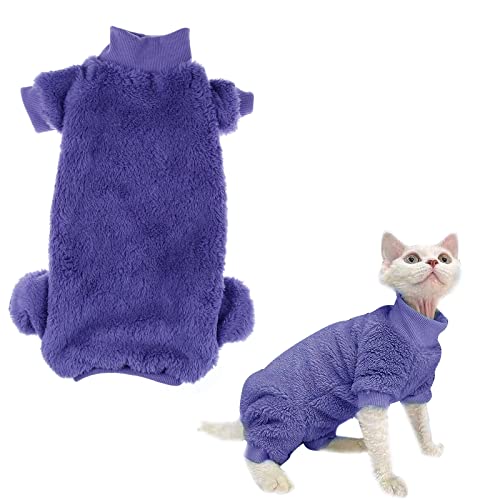 Toysructin Haustierhaarlose Katzenkleidung, einfarbig, Katzen-Overall, Mantel, Plüsch, warmer Rollkragenpullover, Shirt für kleine, mittelgroße und große Katzen, weicher, dicker Kätzchenpullover, Pyjama für Sphynx, Cornish Rex von Toysructin