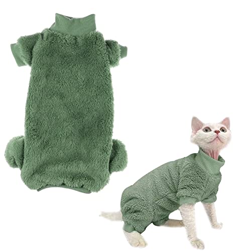 Toysructin Haustierhaarlose Katzenkleidung, einfarbig, Katzen-Overall, Mantel, Plüsch, warmer Rollkragenpullover, Shirt für kleine, mittelgroße und große Katzen, weicher, dicker Kätzchenpullover, Pyjama für Sphynx, Cornish Rex von Toysructin