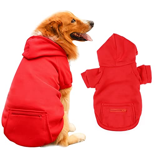 Toysructin Hunde-Kapuzenpullover-Sweatshirt, warme Hundekleidung, gemütlicher Fleece-gefütterter Pullover mit Kapuze und Reißverschlusstasche, mittelgroße und große Hunde, Katzen bei kaltem Wetter von Toysructin