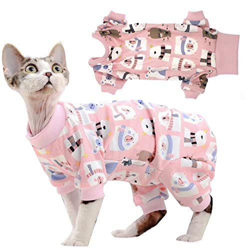 Toysructin Sphynx Haarlose Katzenkleidung, Sommer-Baumwoll-T-Shirts, weiche Haustier-Katzen-Pyjama, Bekleidung, gemütlich, atmungsaktiv, Shirts für kleine, mittelgroße Hunde und Katzen von Toysructin