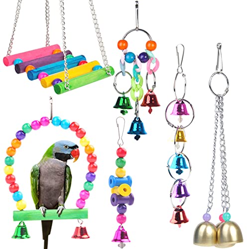 Toysructin Vogel-Papageien-Spielzeug, 6 Stück Vogelkäfig-Leiter, Glocken-Spielzeug für Papageien, Sittiche, Holz-Vogelschaukeln für kleine Vögel, Liebesvögel, Käfig-Zubehör von Toysructin