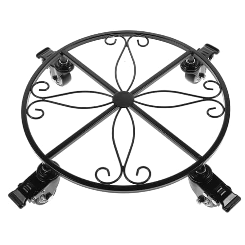 Toyvian 1 Stück Laufrad aus Holz im Freien Fass Blumentopfsockel aus Eisen Universelles Blumentopfregal mit Rädern Beweglicher Blumenständer Metall Black von Toyvian