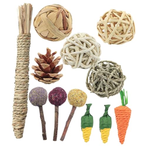 Toyvian 12 Stück Teiliges Hamster Käfig Zubehör aus Natürlichem Rattan Vielseitiges Kauspielzeug für Kaninchen Meerschweinchen und Kleine Nager zur Zahnpflege und Zufällige Farbe von Toyvian