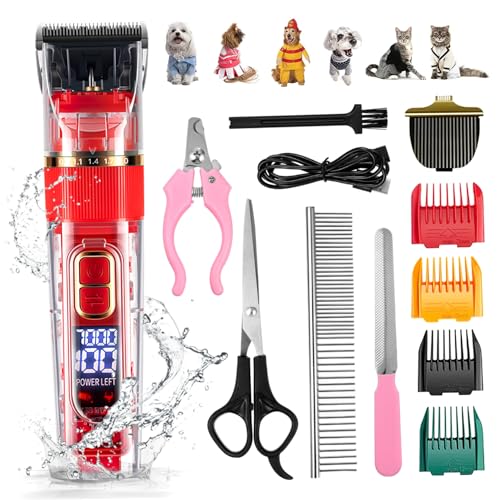 Toyvian 1Satz Haustier Haarschneidemaschine Wiederaufladbarer Geräuscharmer Trimmer für Katzen mit LED Bildschirm Waschbar Zubehörteilen für Professionelle von Toyvian