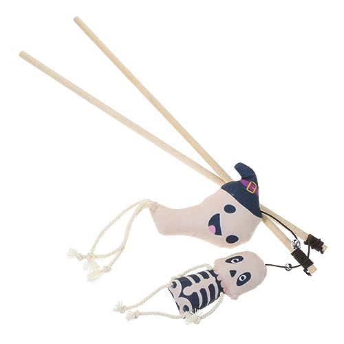 Toyvian 2 STÜCK Halloween Katzenspielzeug Plüsch Teaser Sticks aus Leichtes Interaktives Kitten zur Katzenbeschäftigung und Neugierförderung Weißer Geist Skelett Design von Toyvian