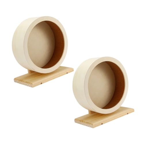 Toyvian 2 Stück Hamsterlaufrad Holz Geräuscharmes Laufrad mit Weicher Korklaufbahn Stabiles Trainingsspielzeug für Hamster Chinchillas Meerschweinchen Einfach zu Reinigendes Laufrad von Toyvian