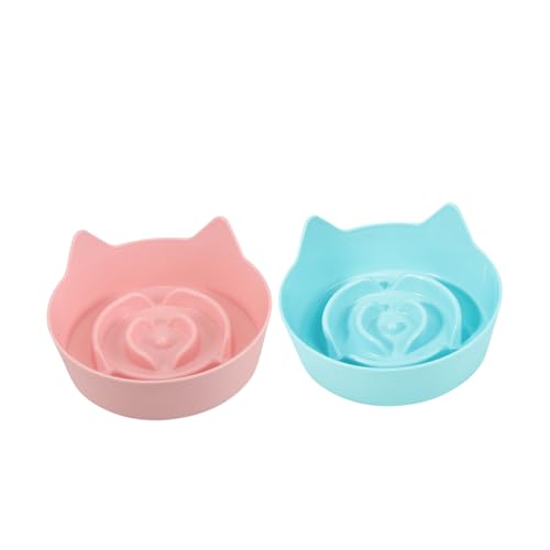 Toyvian 2 Stück Katzenfutterteller mit Katzenohrenform rutschfest Schling Napf Langsames Fressen Niedliche Candy Farben Stabiler Futternapf für Kätzchen und Katzen von Toyvian