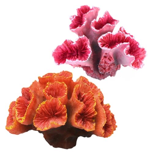 Toyvian 2 Stück Künstliche Korallen Aquarium Deko Resin Ornament Fisch Tank Dekoration Farblich Sortiert Orange Rosa Sicher für Süß Meerwasser Aquarien Klein Leicht von Toyvian