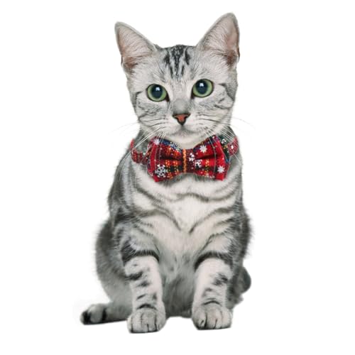 Toyvian 2 Stück Verstellbare Haustier Katzenhalsbänder aus Strapazierfähigem mit Festlichem Weihnachts Bowknot Rot und Grün Komfortabel und Passend für Katzen und Kleine Hunde von Toyvian