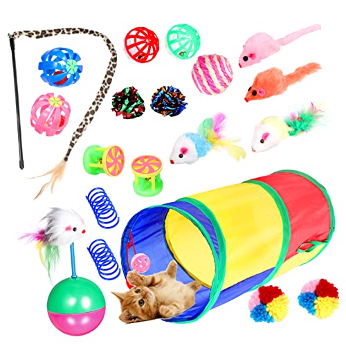 Toyvian 20Stücke Katzenspielzeug Mit Interaktives Katzenspielzeug Mit Tunnel Wollkugeln Federn Und Innenkatzen Aktivität Und Spielvergnügen von Toyvian