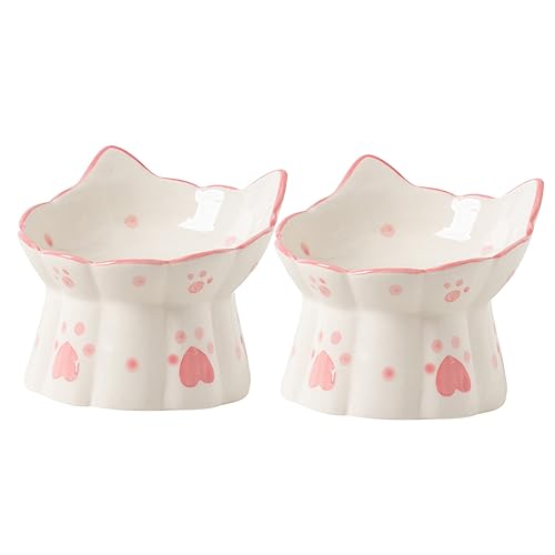 Toyvian 2Stücke Erhöhte Katzenschale Keramische Futter und Wasserschüssel mit Erbrechen Design für Katzen und Welpen zu Reinigen für Komfortables von Toyvian