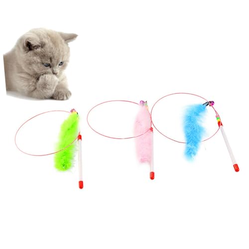 Toyvian 3 Stück Bunte Draht Katzenangel mit Kunststoffgriff und Federn Interaktives Katzenspielzeug für Aktive Katzen Fördert Bewegung und Beschäftigung Geeignet für Zufällige Farbe von Toyvian