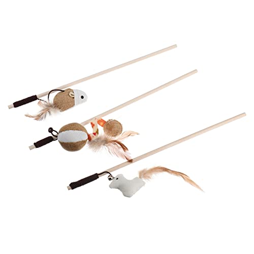 Toyvian 3 Stück Katzenmastspielzeug katzenspielzeug Katze DIY Teaser Zauberstab Katzen-Teaser-Zauberstab Flirtstab für Katzen Haustier-Katzenstock Katzen-Teaser-Stick Feder von Toyvian