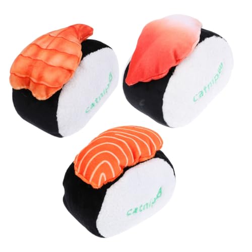 Toyvian 3 Stück Lachs -Sushi - Kätzchen Katzenspielzeug Katzenministerspielzeug Zahnen Spielzeugkatze Backenzahn Katze Katzenminze Kätzchen Katzenminze Plüsch von Toyvian